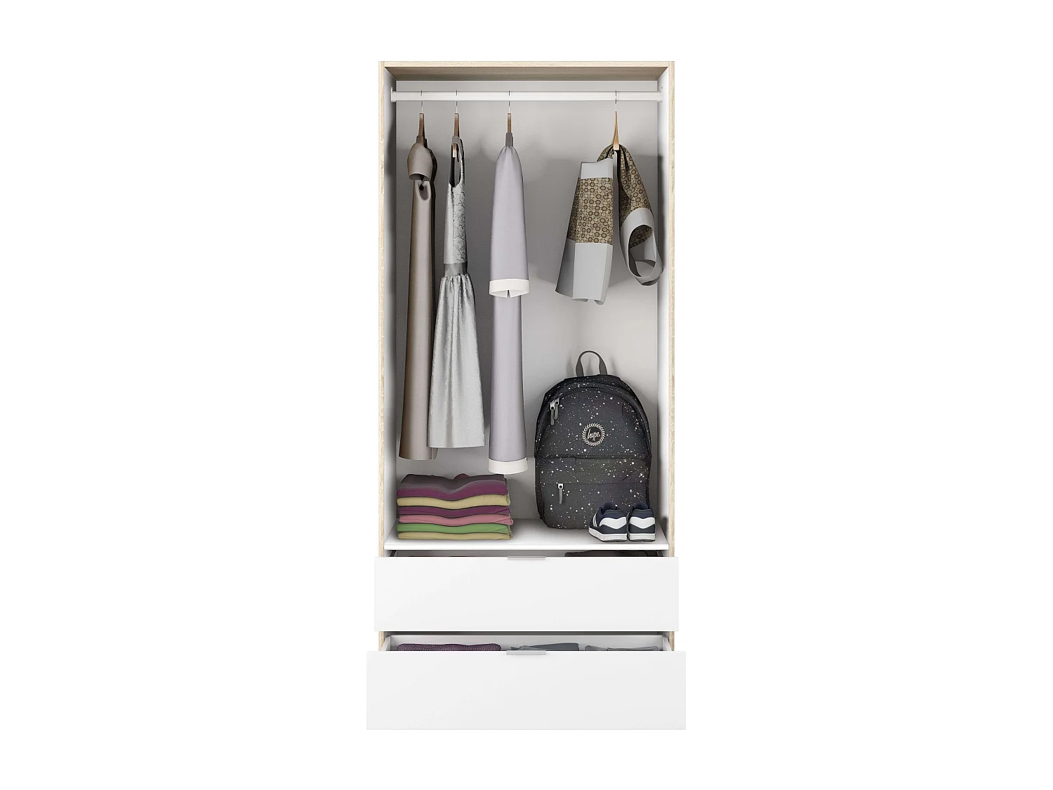Pack Muebles Dormitorio Juvenil Luca Blanco y Roble: Armario, Cabecero, Mesita