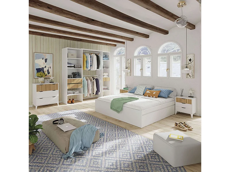 Pack Dorm Matrimonio con Vestidor Estilo Nórdico Roble Natur y Blanco