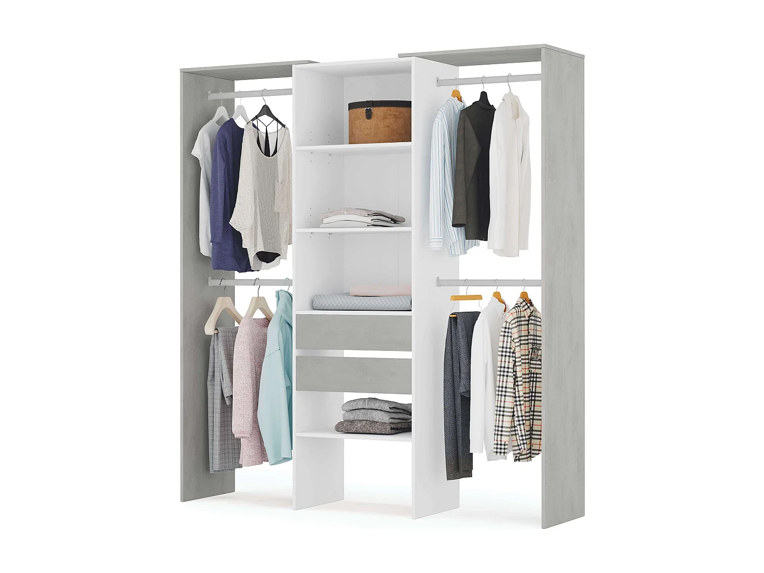 Pack muebles dormitorio cemento/blanco con vestidor