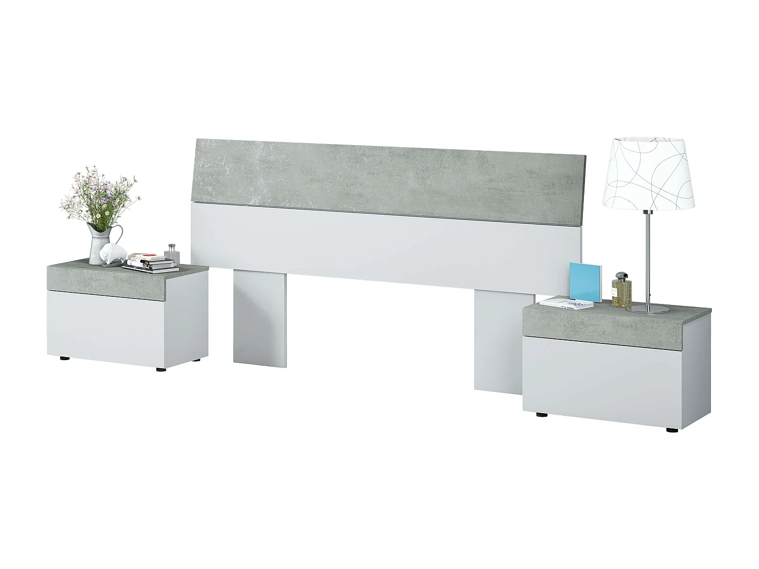 Pack muebles dormitorio cemento/blanco con vestidor