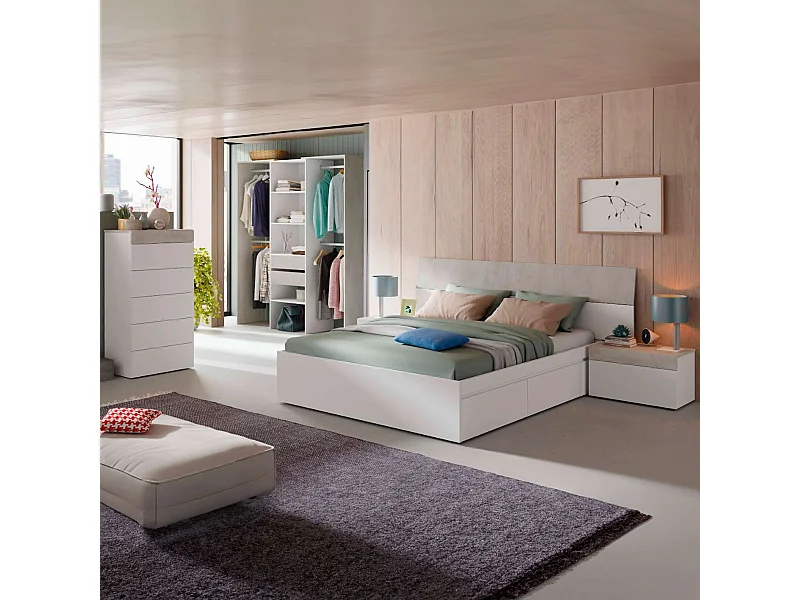 Pack muebles dormitorio cemento/blanco con vestidor