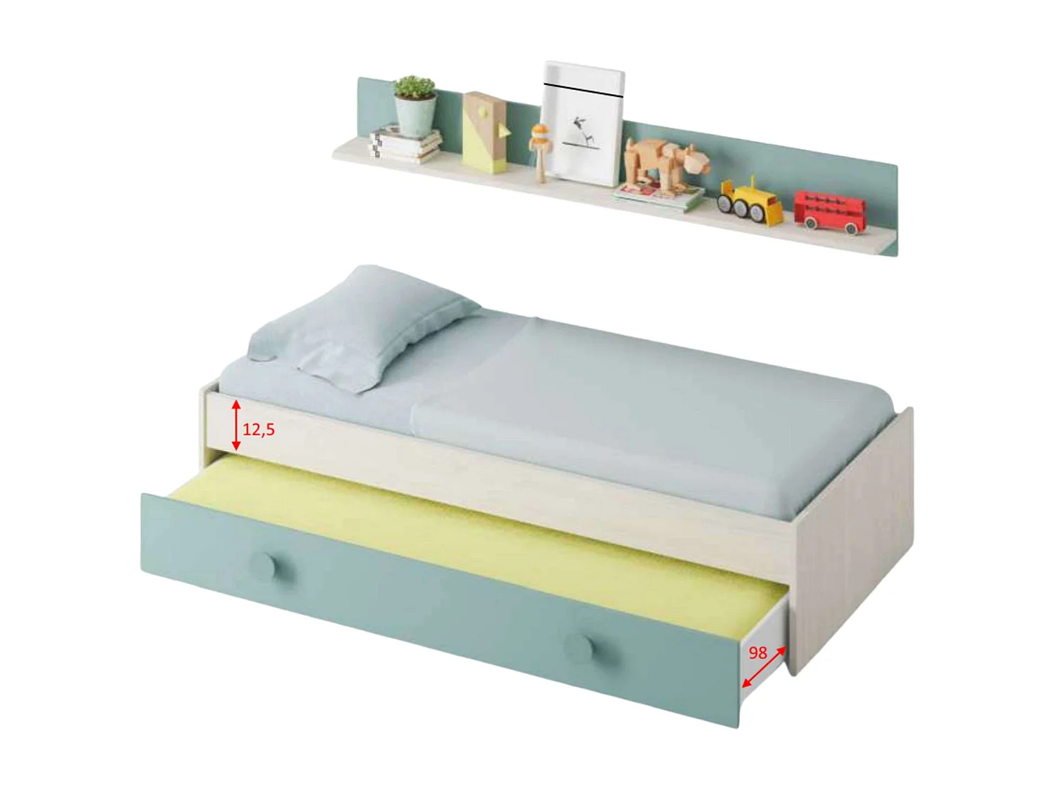 Dormitorio Completo Juvenil/Infantil Verde y Blanco c/Somier Incluido