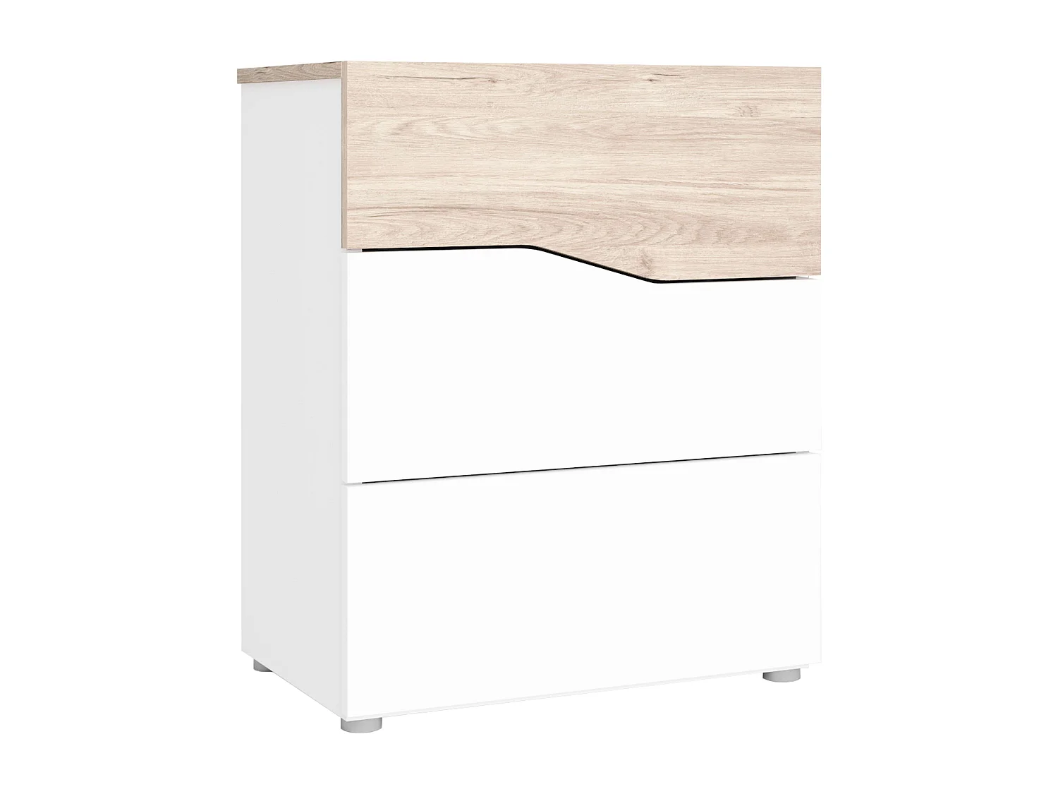 Pack Muebles Dormitorio Asimetric Cabecero, 2 Mesitas, Cómoda Blanco/Roble
