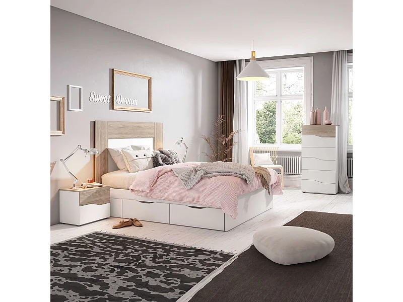 Pack muebles dormitorio c/ cómoda Blanco Sahara Estilo nórdico