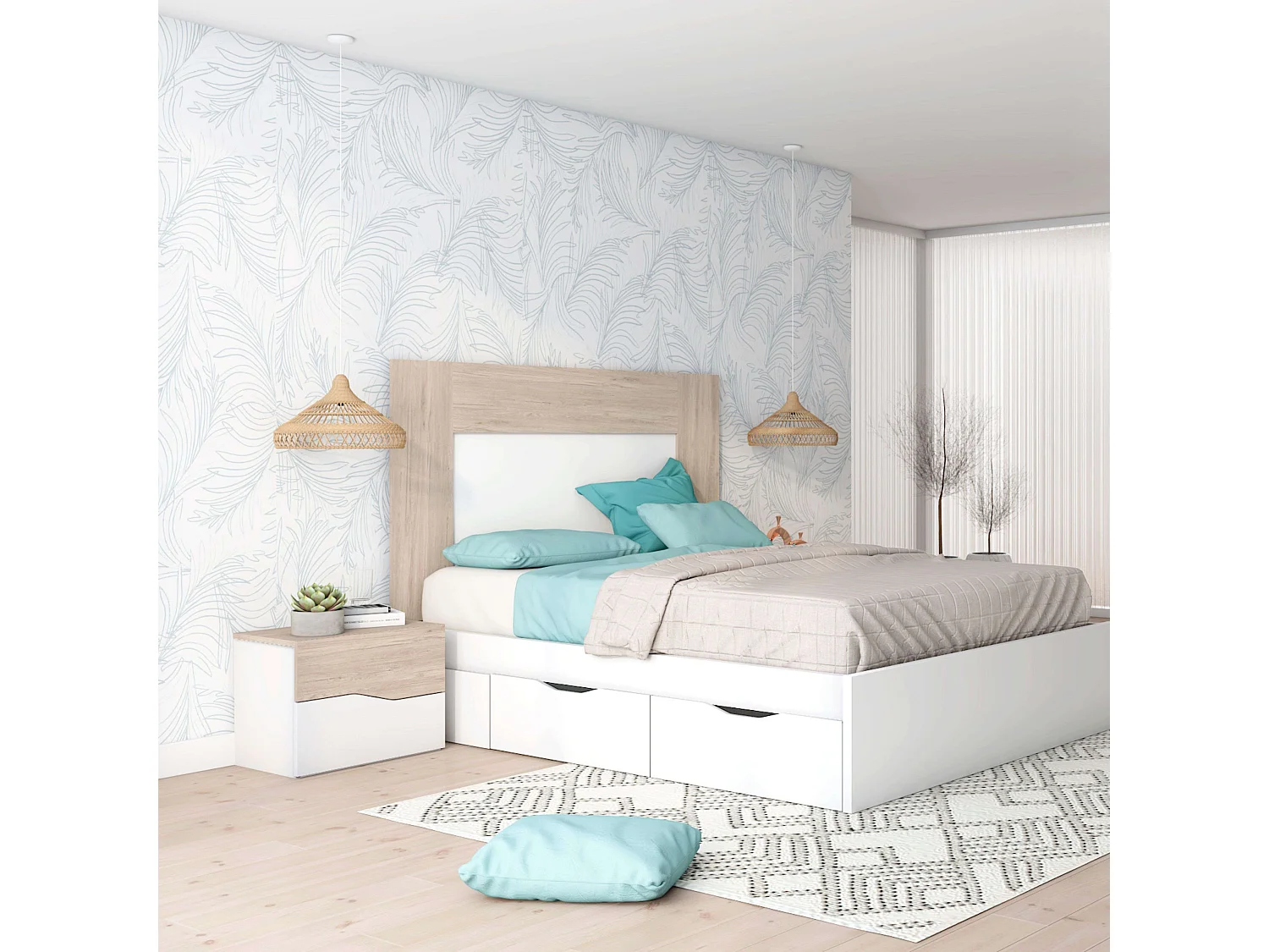 Pack muebles dormitorio c/ cómoda Blanco Sahara Estilo nórdico