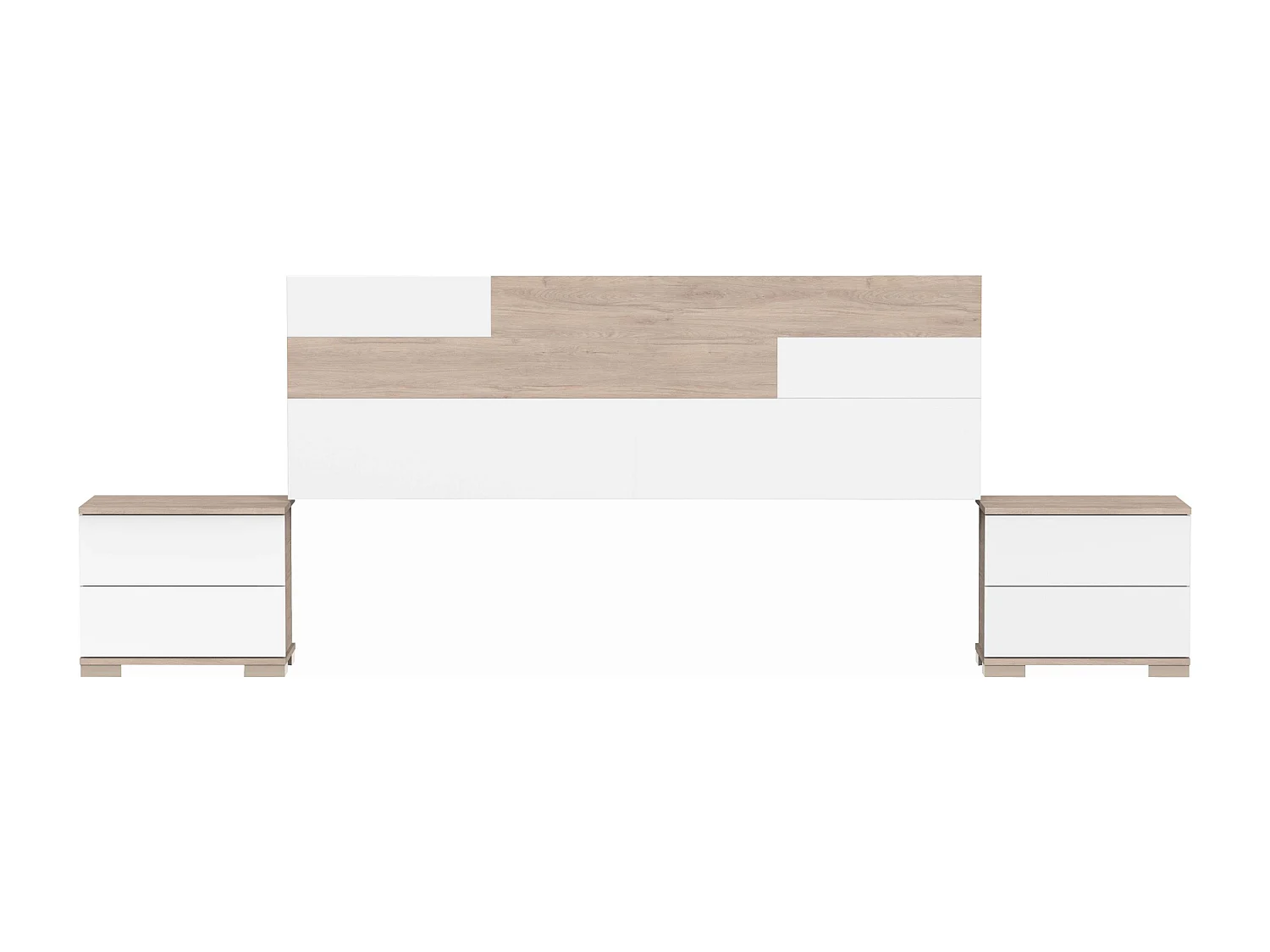 Pack Habitación Onix Blanco/Roble: Cama 150 cm, cabecero, mesitas, armario