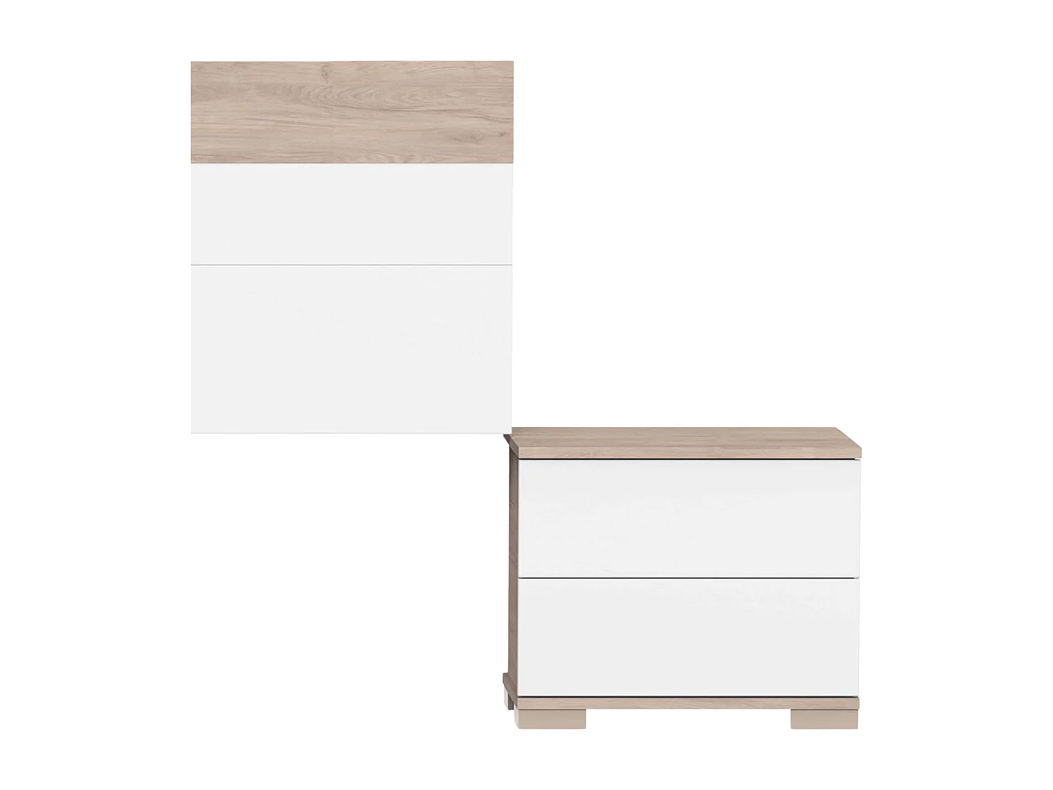 Pack Habitación Onix Blanco/Roble: Cama 150 cm, cabecero, mesitas, armario