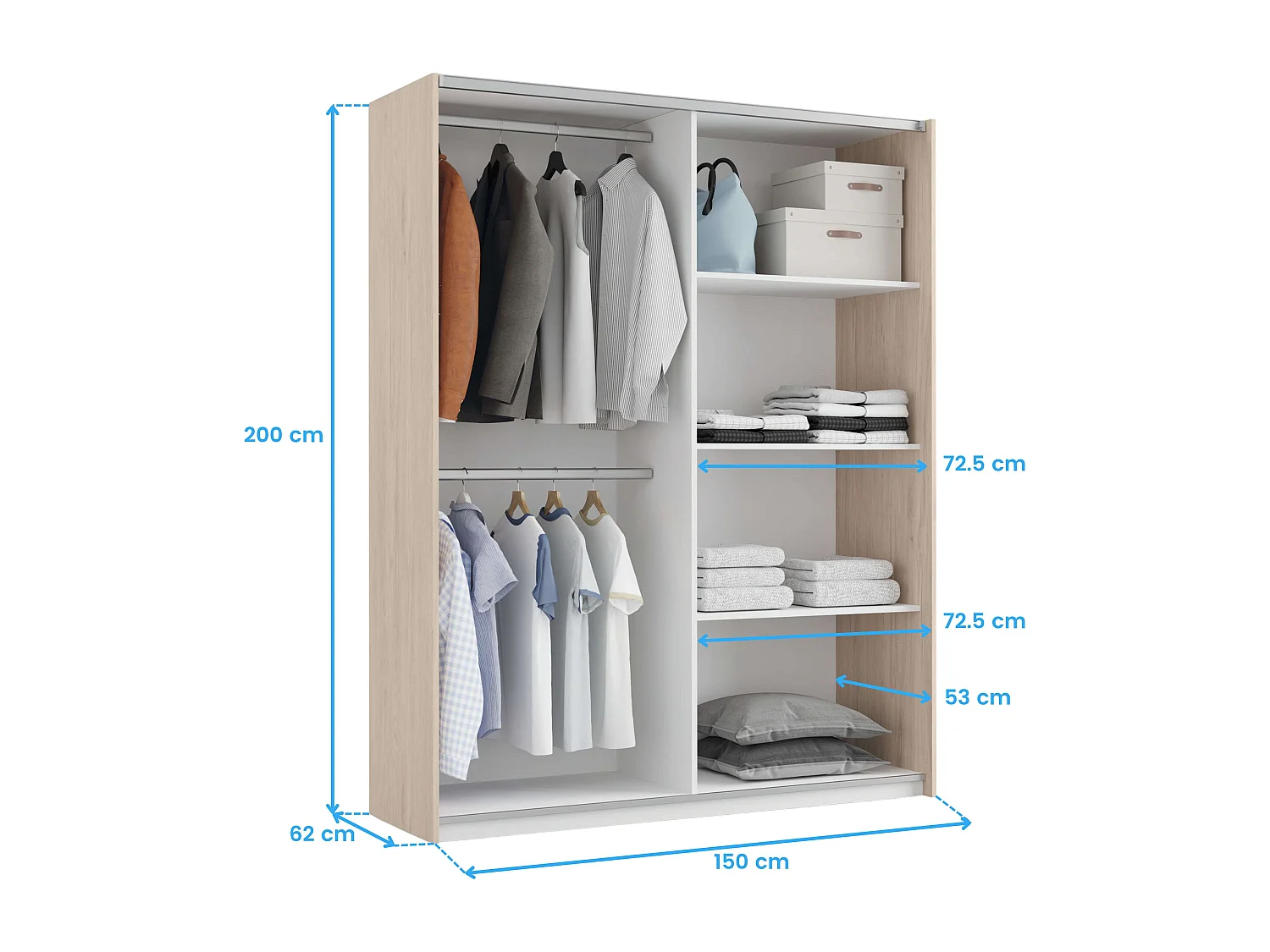 Pack Habitación Onix Blanco/Roble: Cama 150 cm, cabecero, mesitas, armario