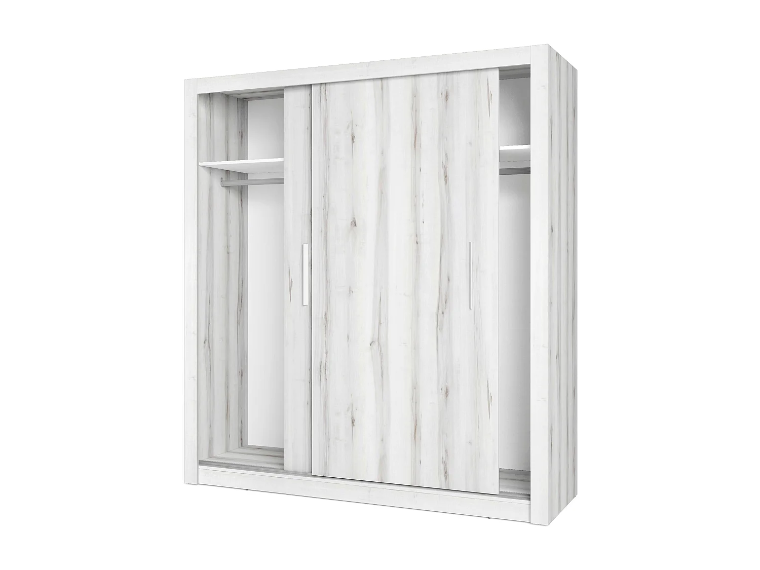 Dormitorio Cama Matrimonio, Cabecero, 2 Mesitas, Cómoda, Armario Blanco/Roble