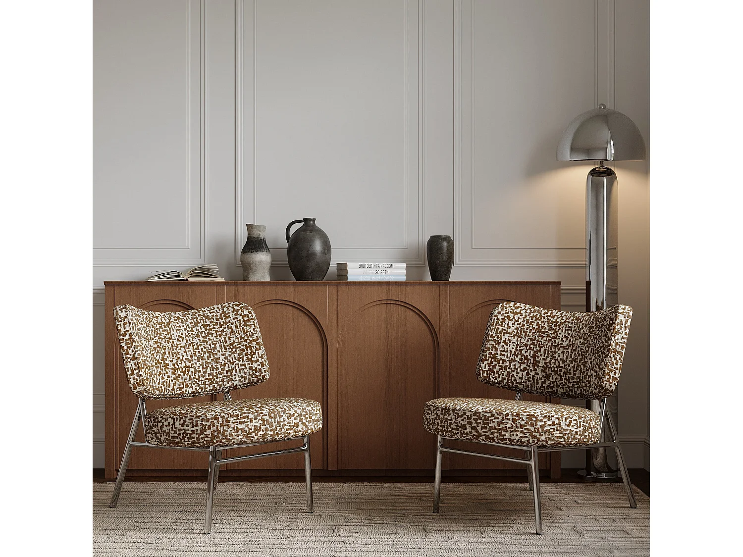 Fauteuil de salon tissu texturé à motifs marron IGGY