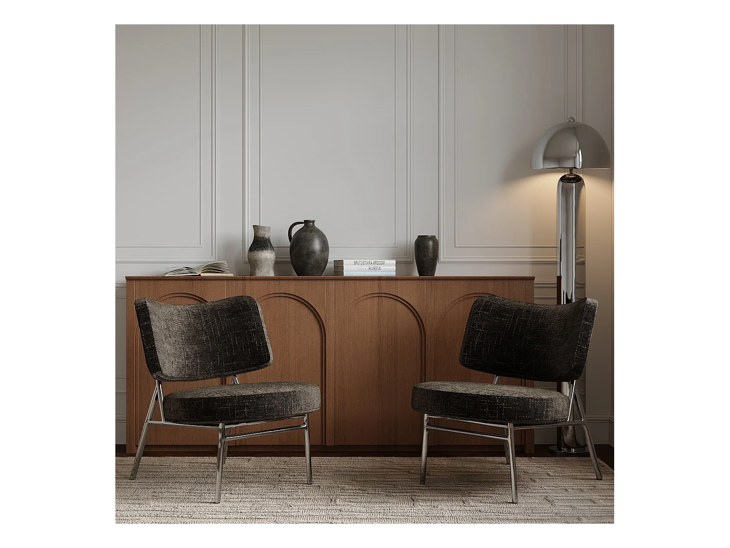 Fauteuil de salon velours tramé brun expresso IGGY