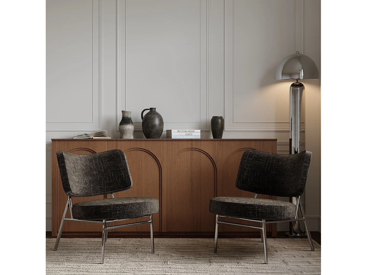 Fauteuil de salon velours tramé brun expresso IGGY