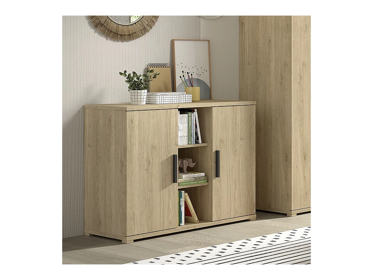 MARCO - Commode 2 Portes en Mélaminé haute densité Aspect Chêne clair