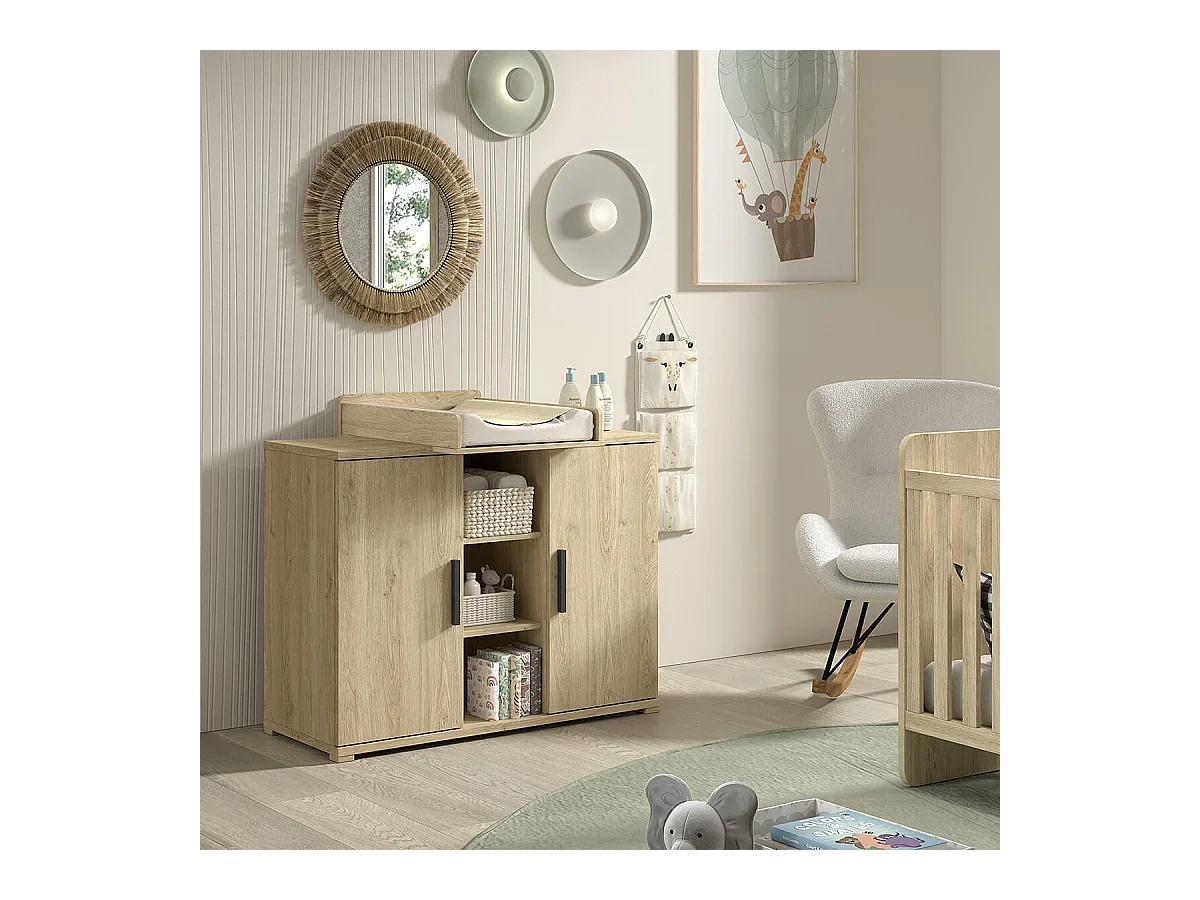 MARCO - Commode 2 Portes en Mélaminé haute densité Aspect Chêne clair