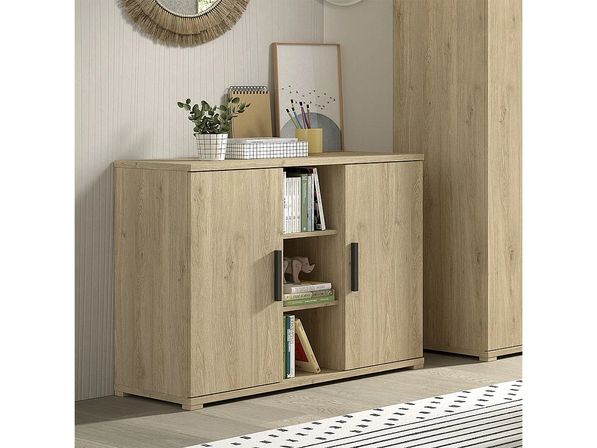 MARCO - Commode 2 Portes en Mélaminé haute densité Aspect Chêne clair