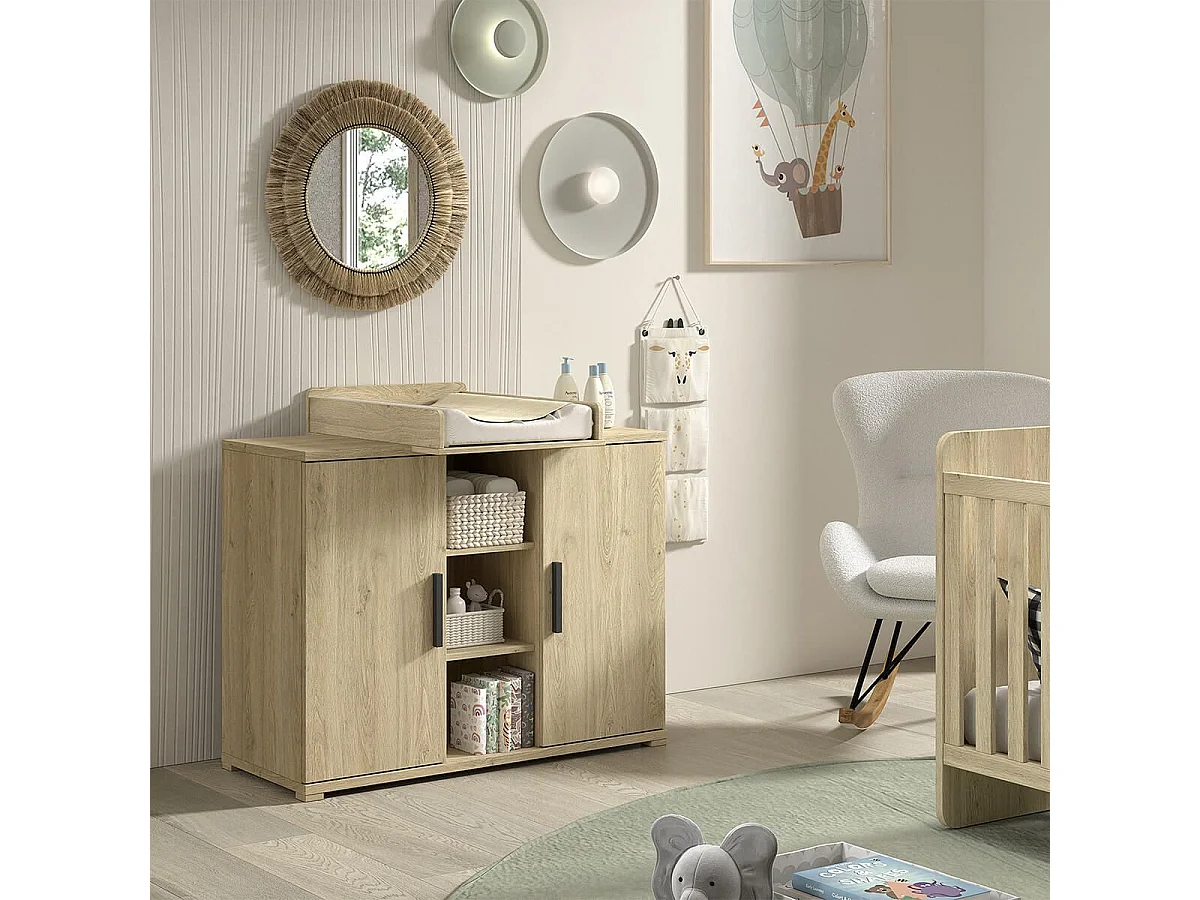 MARCO - Commode 2 Portes en Mélaminé haute densité Aspect Chêne clair