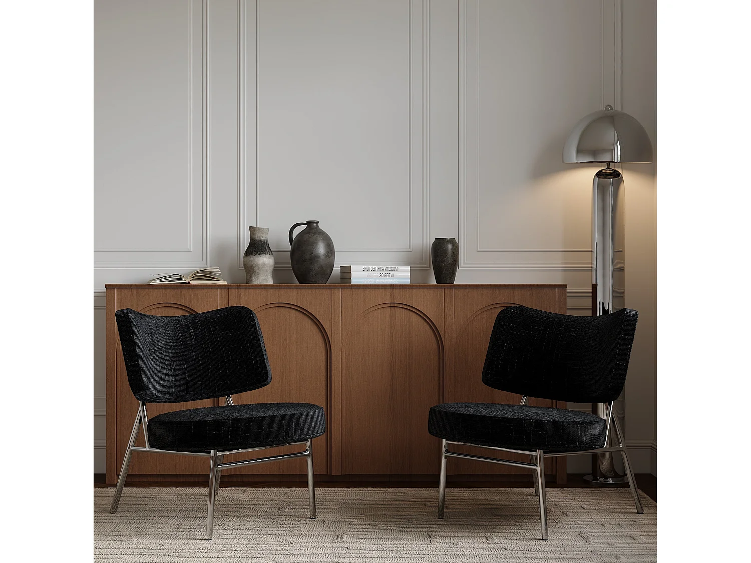 Fauteuil de salon IGGY en velours tramé noir