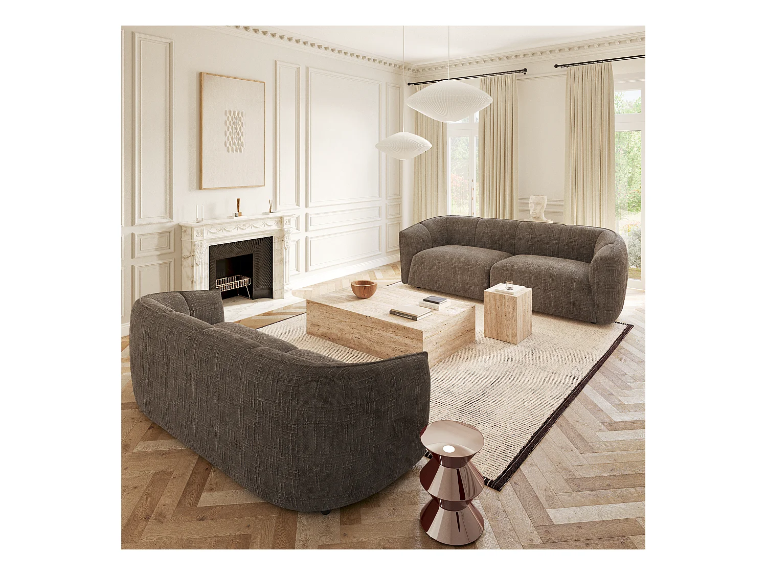 Canapé 4 places velours tramé brun expresso NAMI