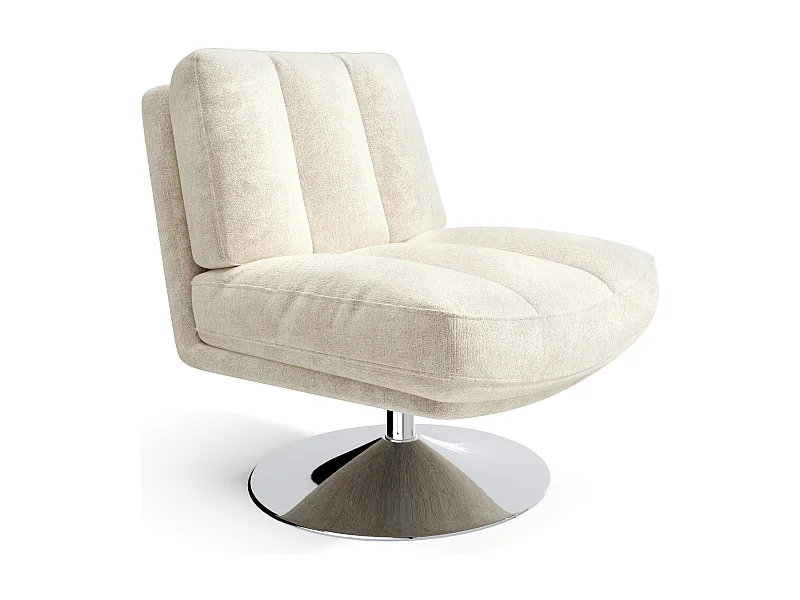Fauteuil de salon pivotant pied chrome velours texturé écru TIMELESS