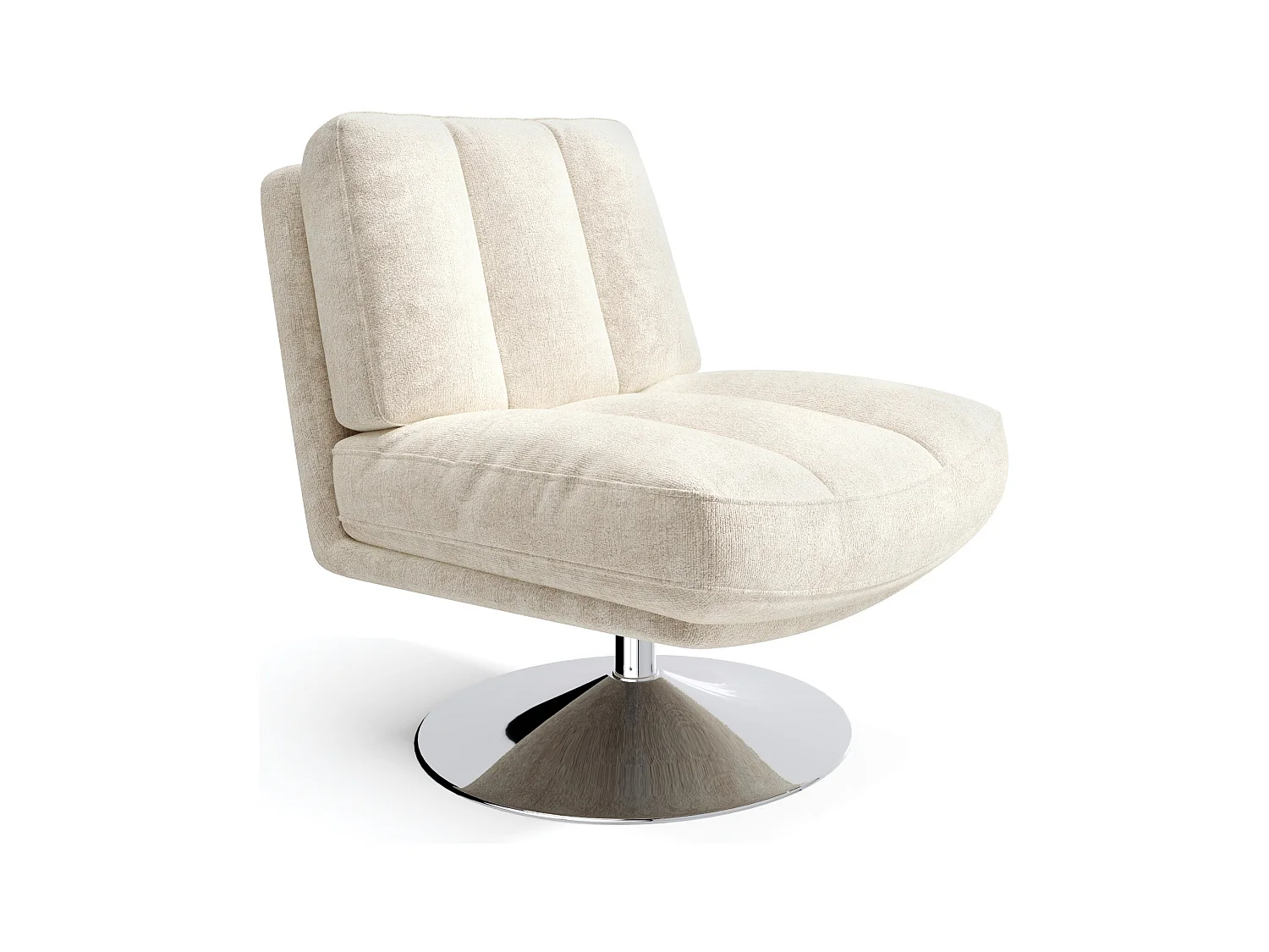 Fauteuil de salon pivotant pied chrome velours texturé écru TIMELESS