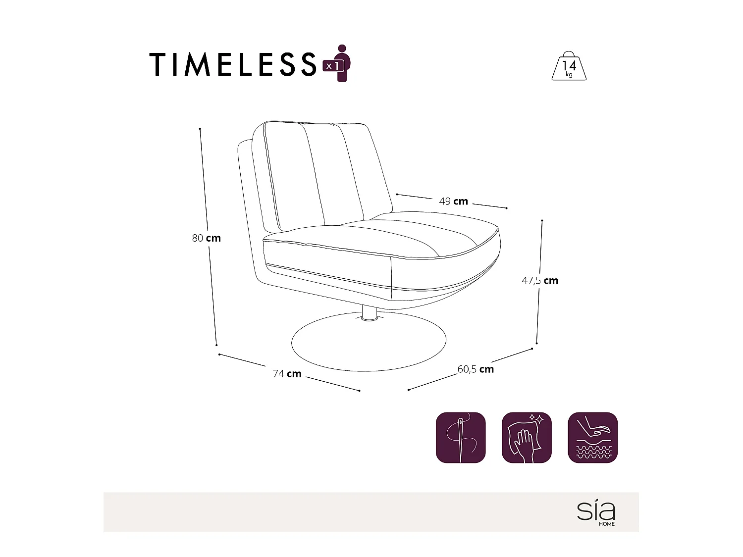 Fauteuil de salon pivotant pied chrome velours texturé écru TIMELESS