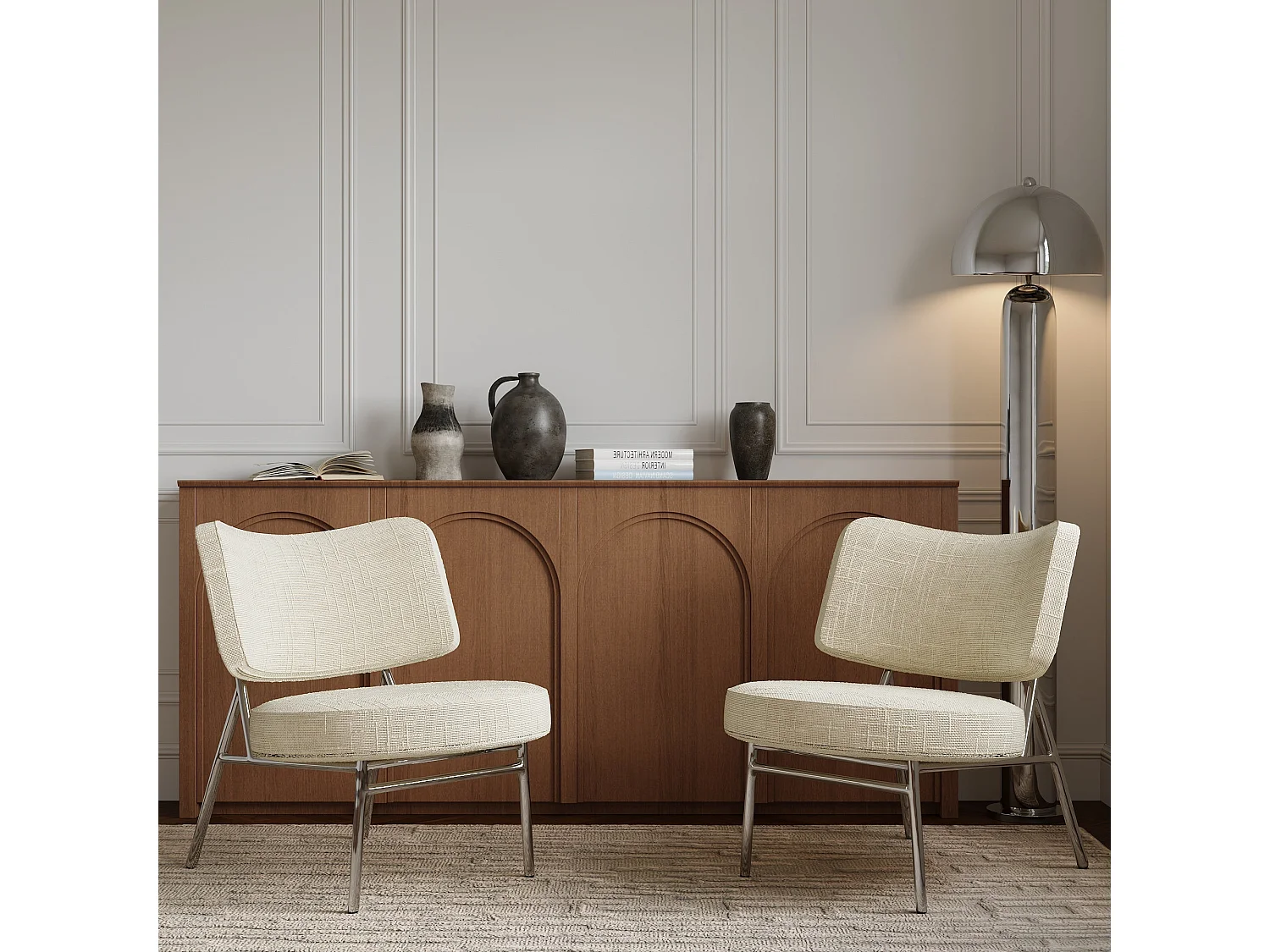 Fauteuil de salon velours tramé crème IGGY