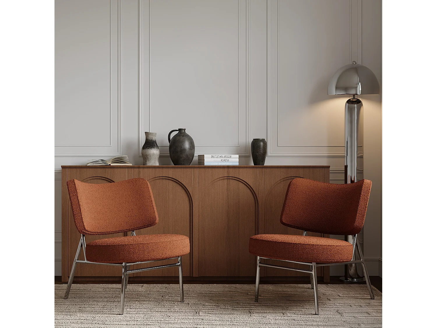 Fauteuil de salon IGGY en tissu bouclette terracotta