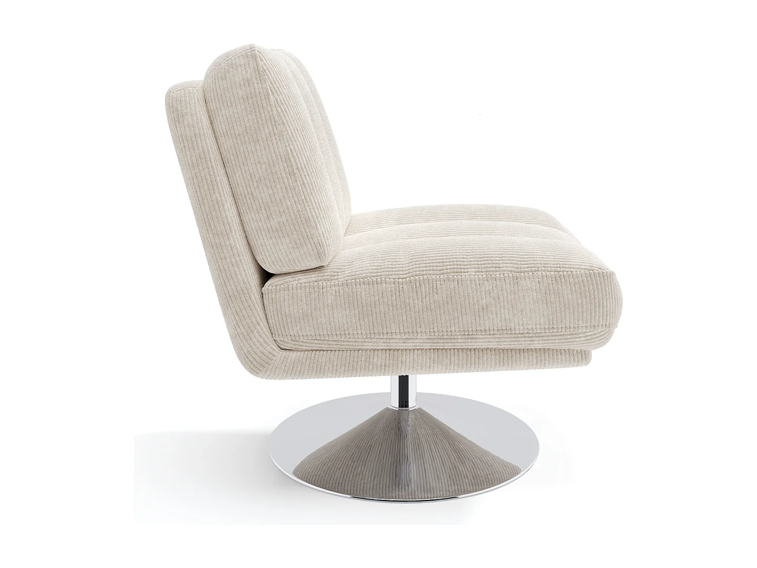 Fauteuil de salon pivotant pied chrome velours côtelé écru TIMELESS