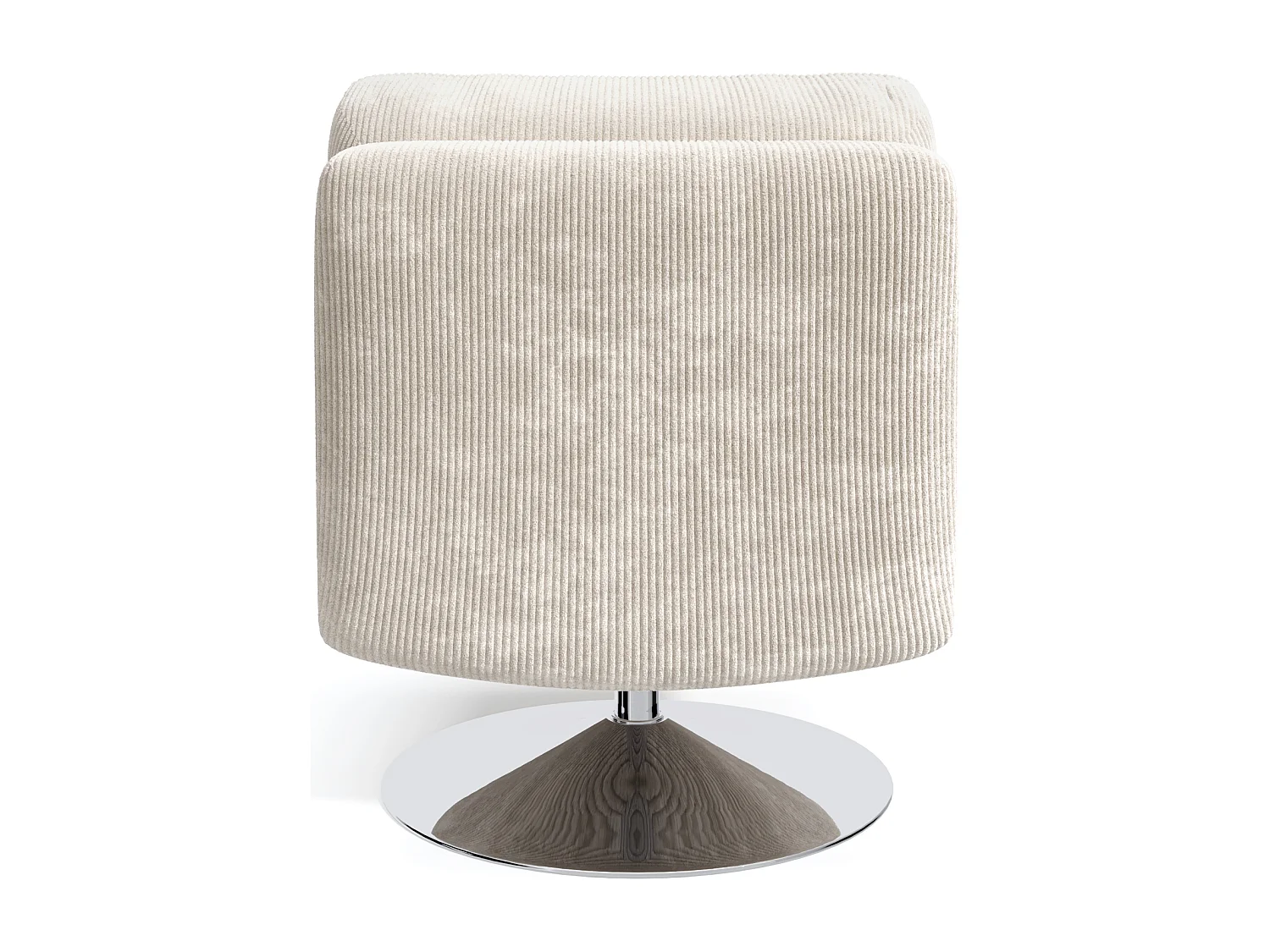 Fauteuil de salon pivotant pied chrome velours côtelé écru TIMELESS