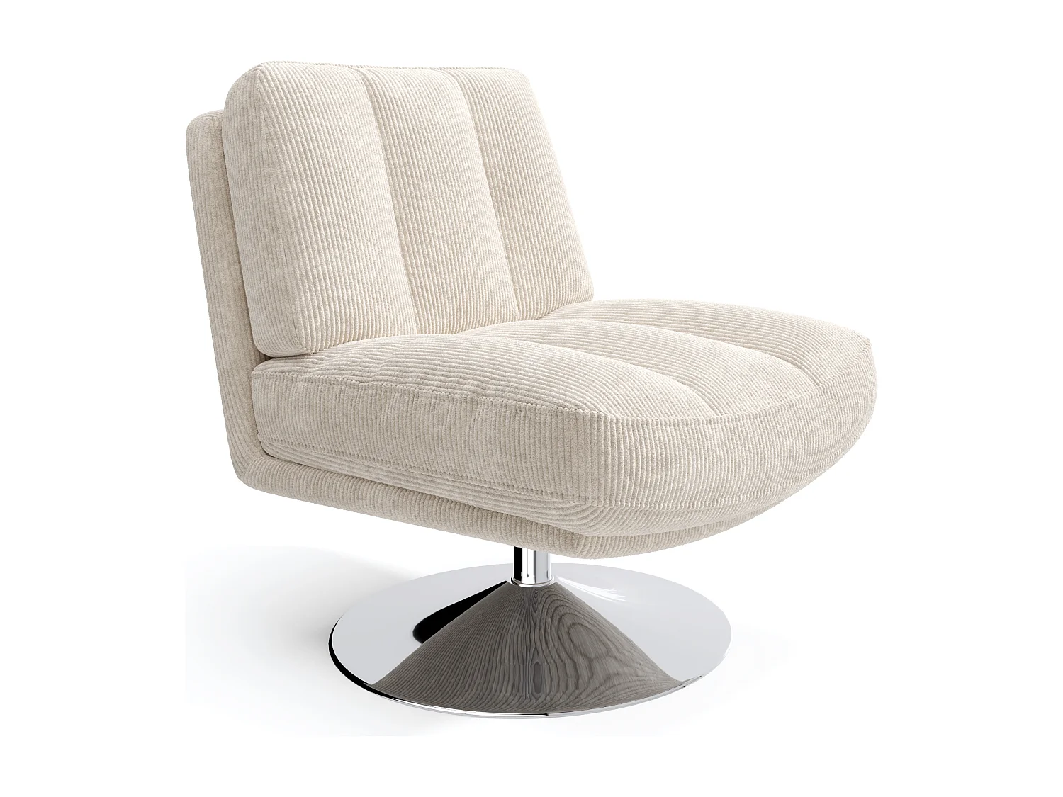 Fauteuil de salon pivotant pied chrome velours côtelé écru TIMELESS