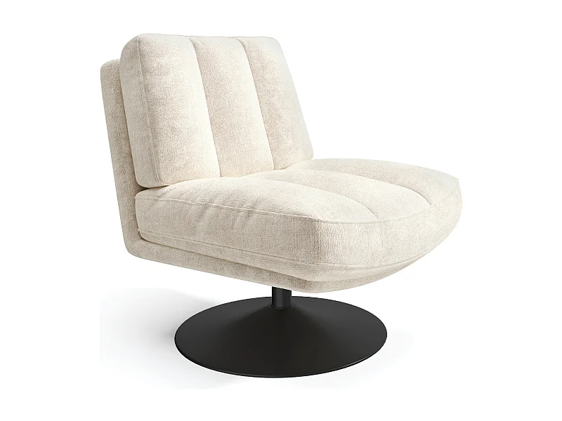 Fauteuil de salon pivotant pied noir velours texturé écru TIMELESS