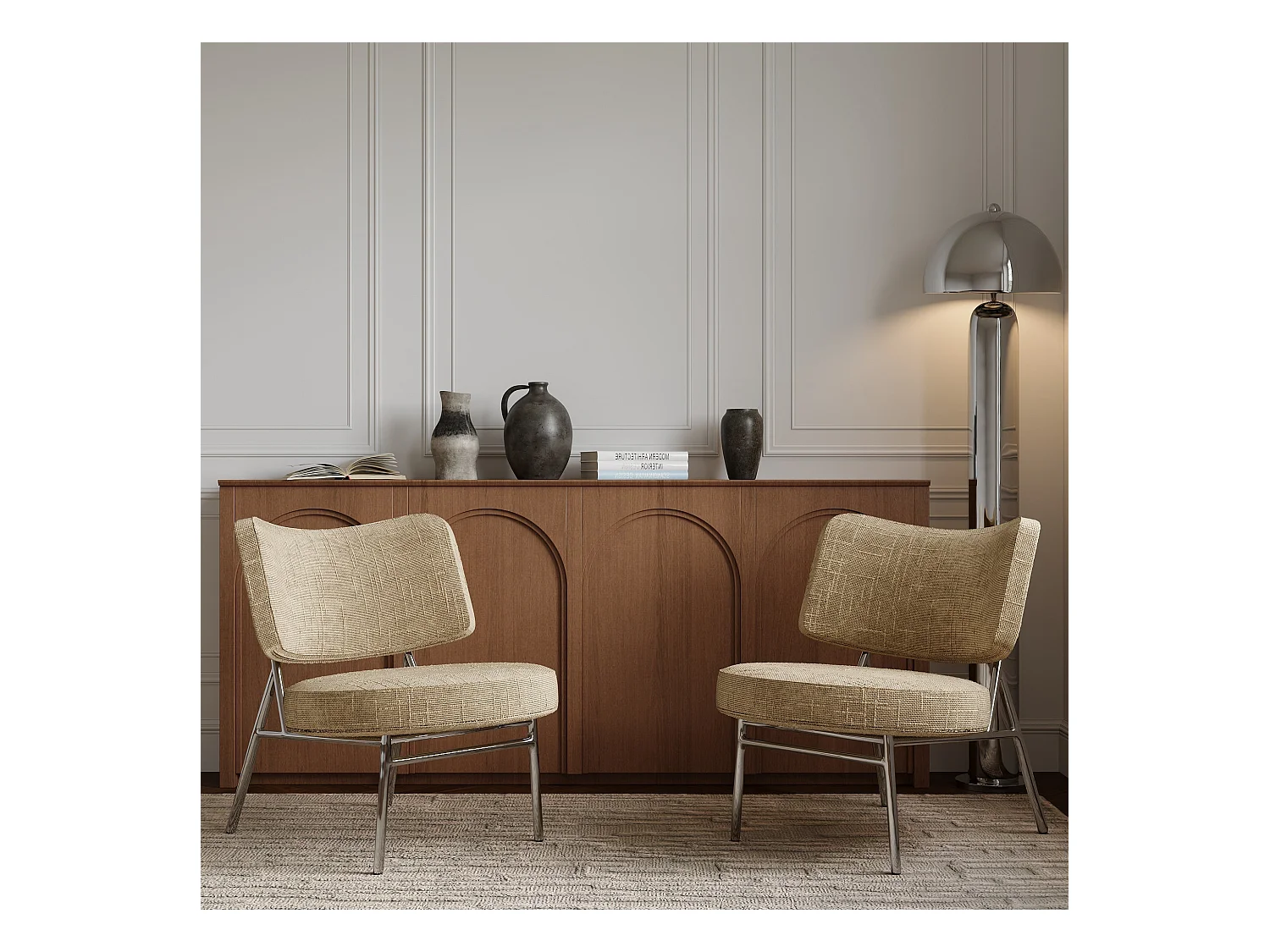 Fauteuil de salon velours tramé taupe IGGY