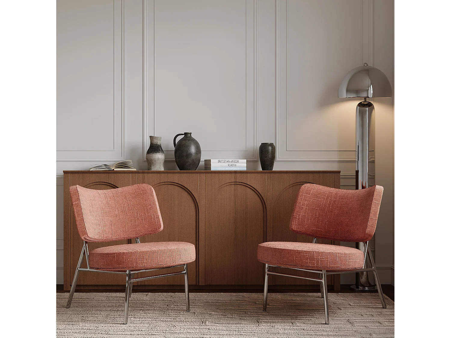Fauteuil de salon IGGY en velours tramé rose vintage