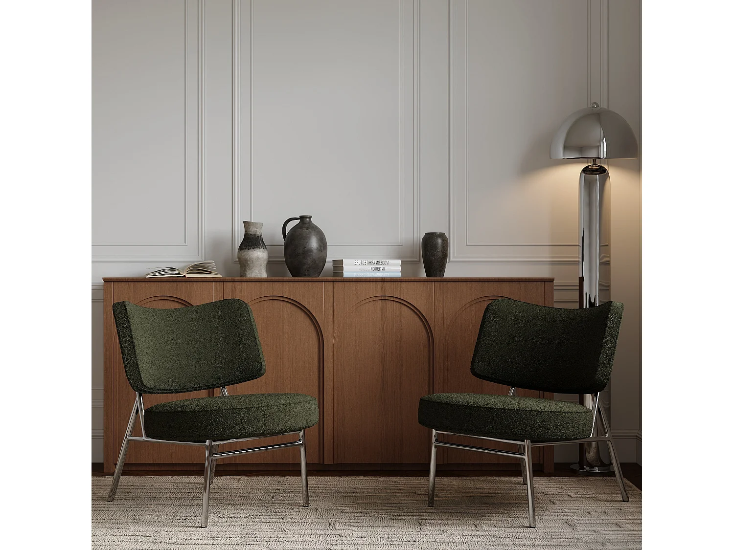 Fauteuil de salon IGGY en tissu bouclette kaki