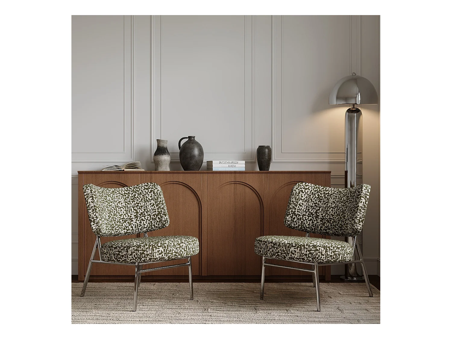 Fauteuil de salon tissu texturé à motifs kaki IGGY