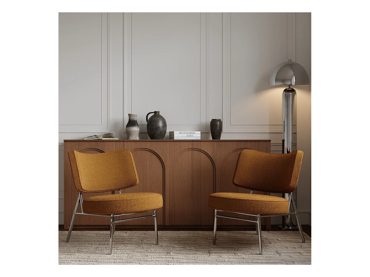 Fauteuil de salon tissu bouclette moutarde IGGY