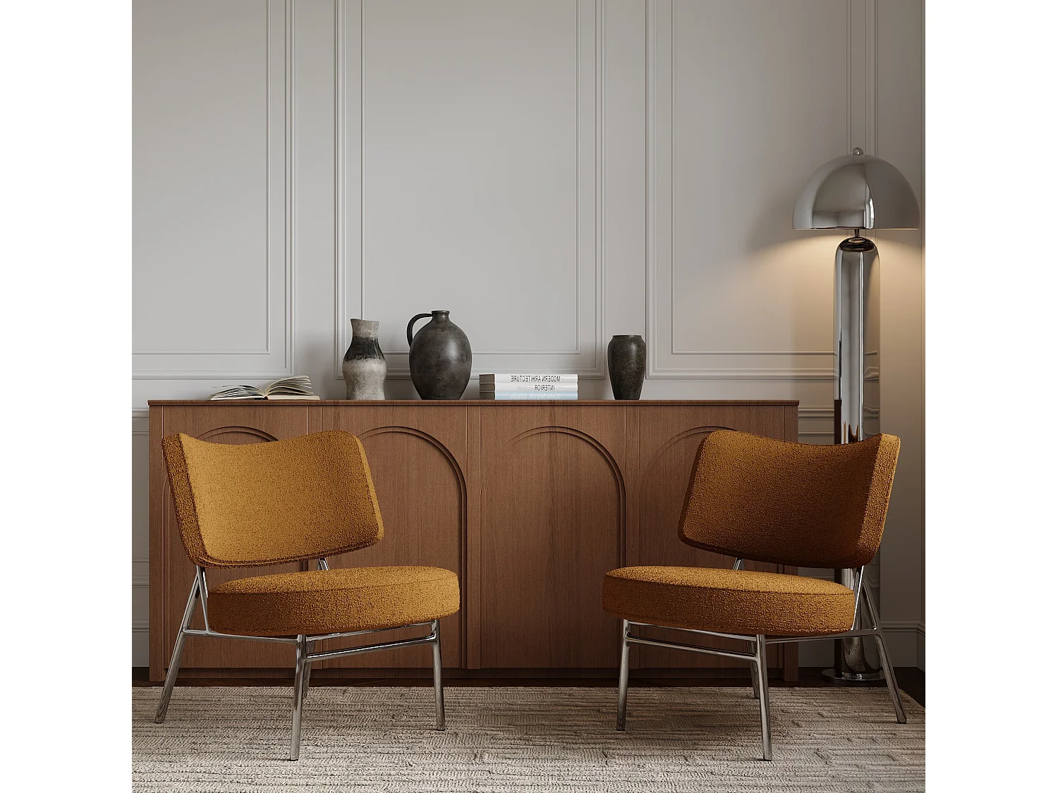 Fauteuil de salon tissu bouclette moutarde IGGY