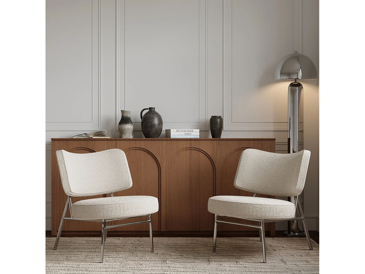 Fauteuil de salon IGGY en tissu bouclette crème 60x71cm