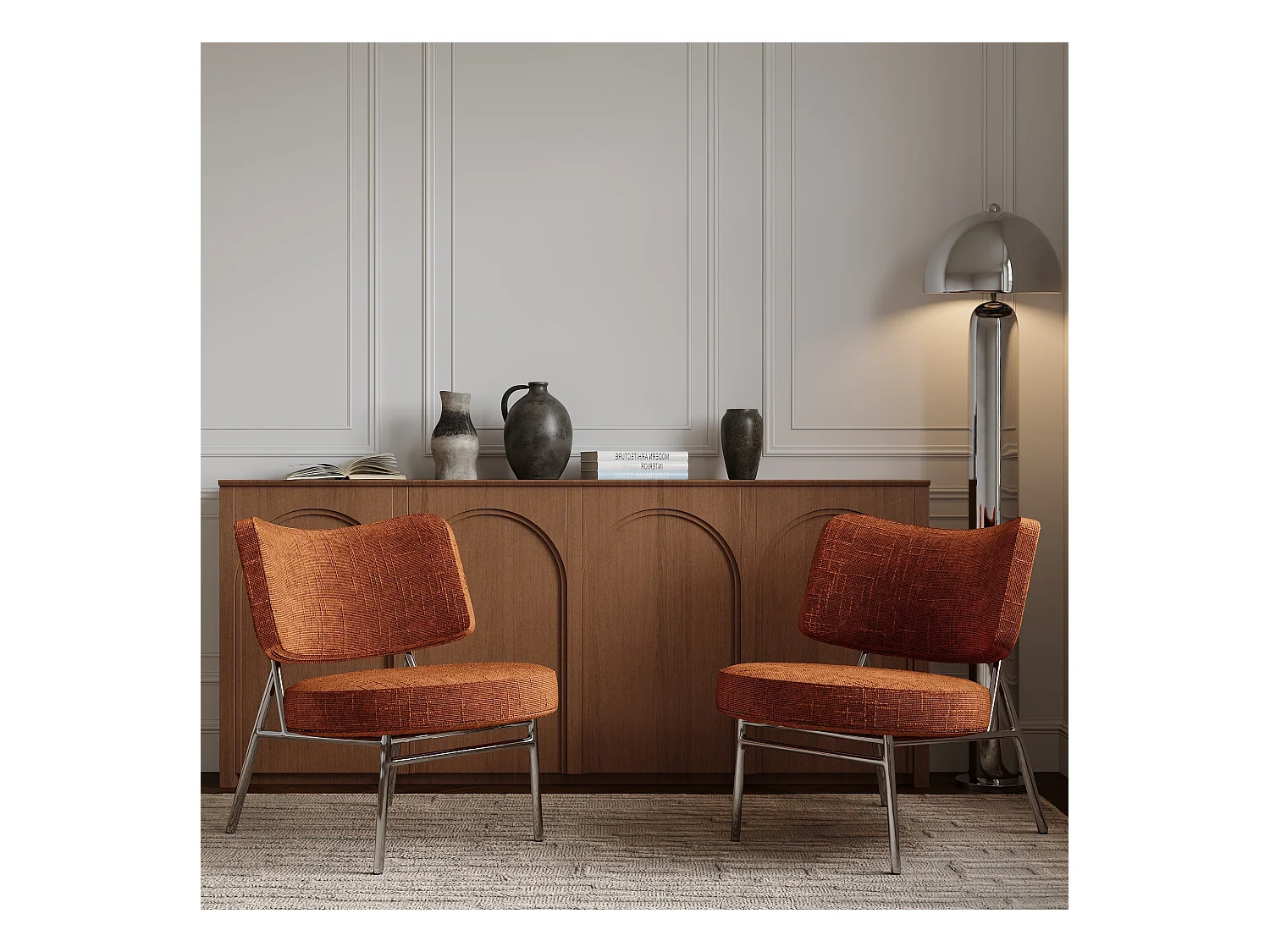 Fauteuil de salon velours tramé terracotta IGGY