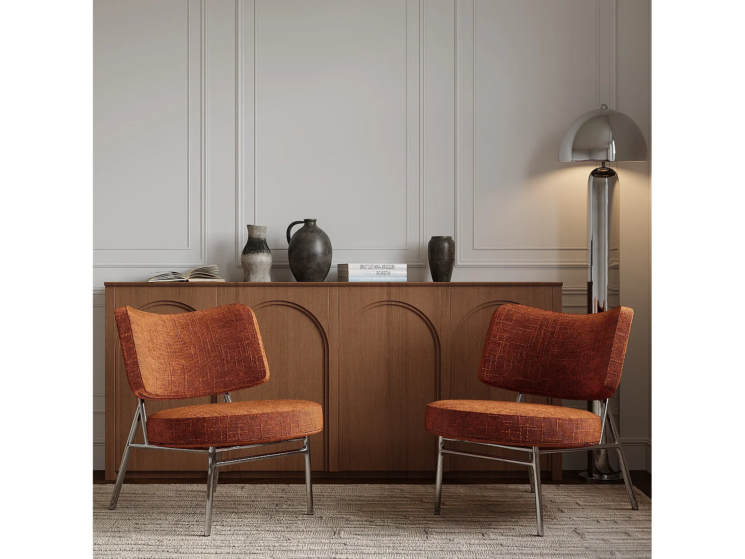 Fauteuil de salon IGGY en velours tramé terracotta