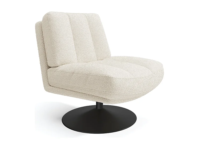 Fauteuil de salon pivotant pied noir tissu bouclette écru TIMELESS