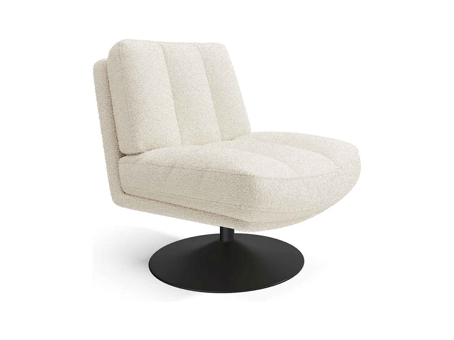 Fauteuil de salon pivotant pied noir tissu bouclette écru TIMELESS