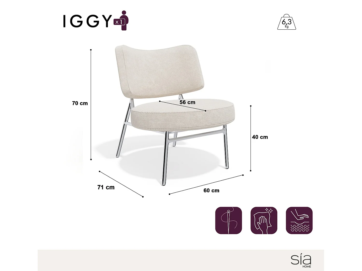 Fauteuil de salon velours côtelé orange rétro IGGY