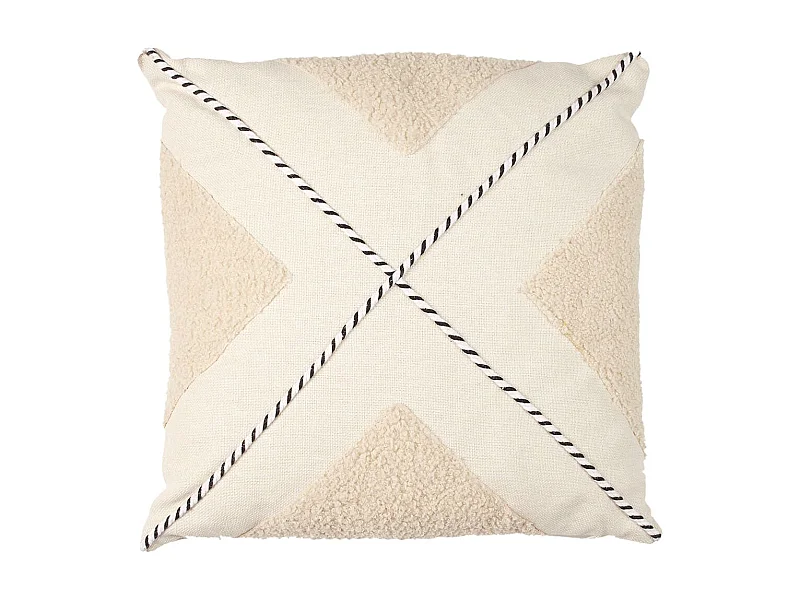 Coussin 40x40cm avec Tissu Bouclette Beige et Motif Géométrique Noir et Blanc - STACY