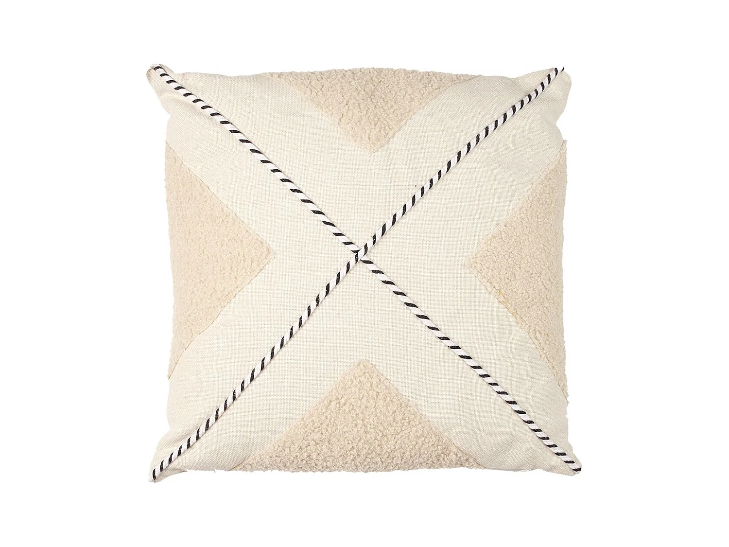 Coussin 40x40cm avec Tissu Bouclette Beige et Motif Géométrique Noir et Blanc - STACY