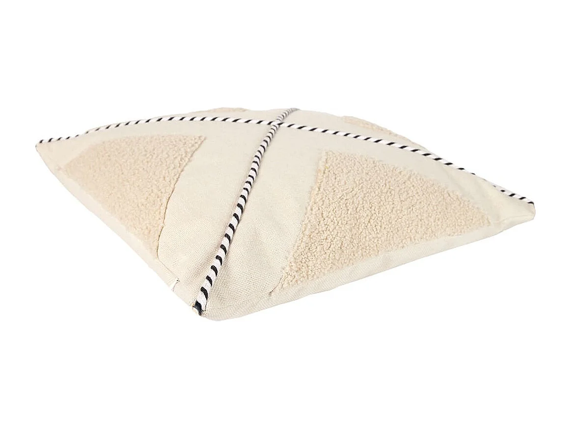 Coussin 40x40cm avec Tissu Bouclette Beige et Motif Géométrique Noir et Blanc - STACY