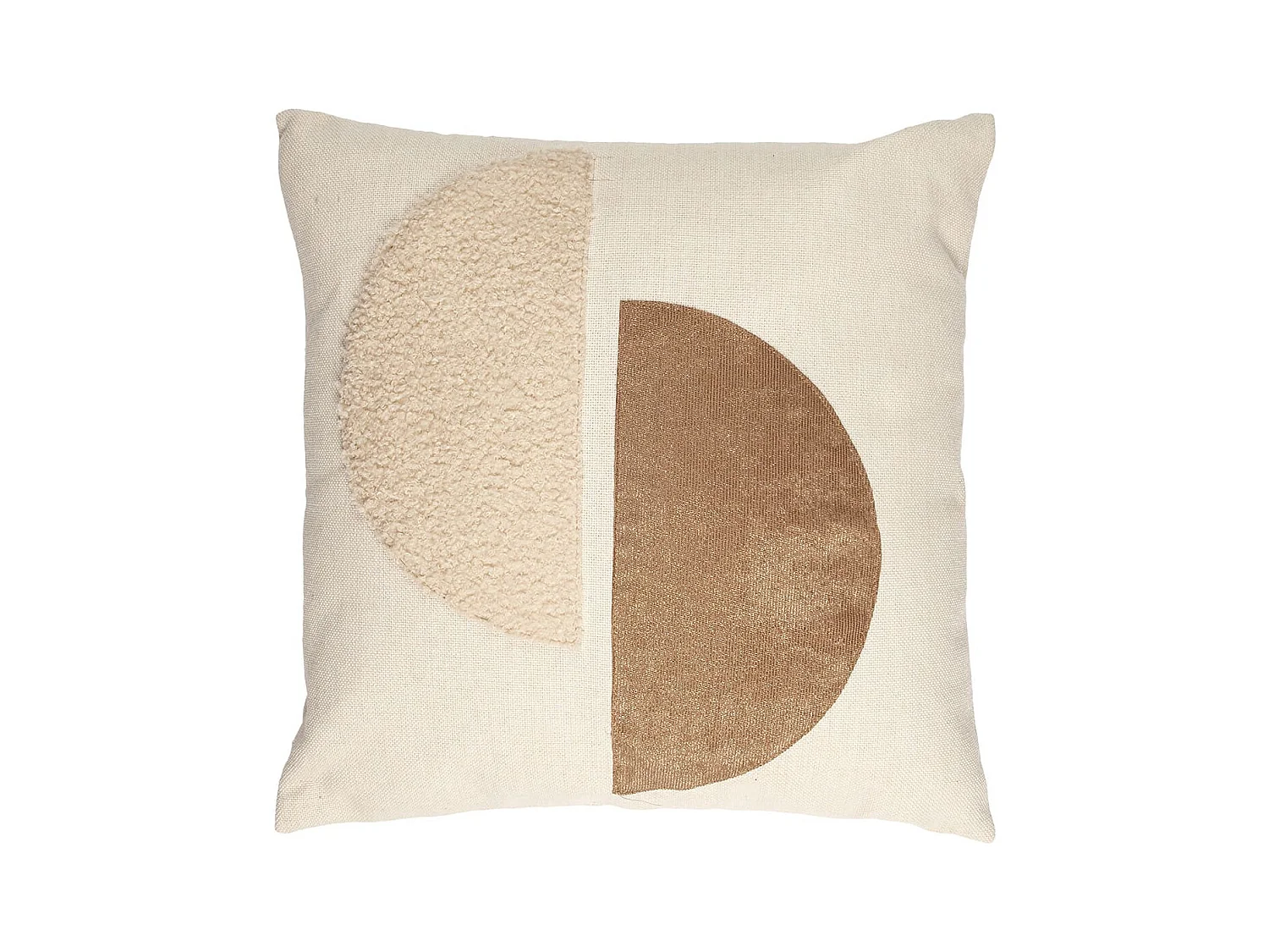 Coussin 40x40cm Crème Motifs Demi-Cercles Marron et Bouclette Déhoussable - ARCAL