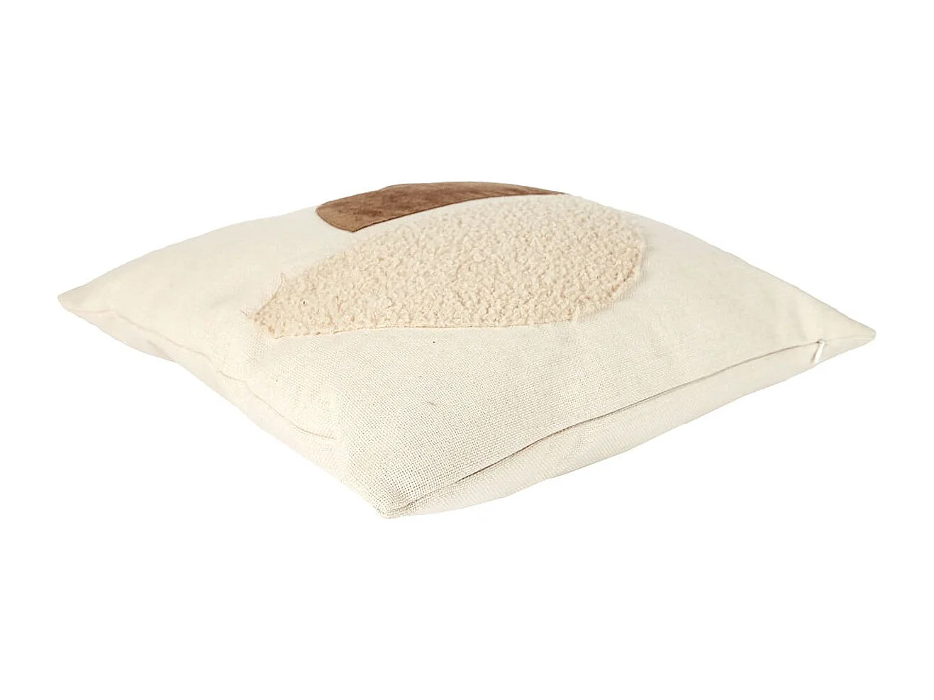 Coussin 40x40cm Crème Motifs Demi-Cercles Marron et Bouclette Déhoussable - ARCAL