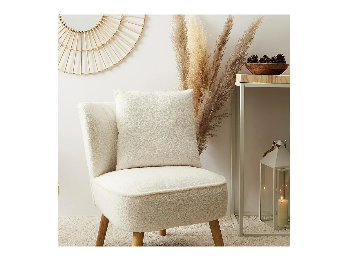 Coussin 40x40cm Tissu Bouclette Crème Déhoussable - IVY