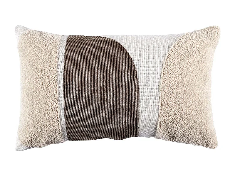 Coussin 30x50cm Crème Motifs Arrondis Marron et Bouclette Déhoussable - ARCAL
